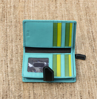 Turquoise Multi Colour Leather Purse Wallet Rfid, 6 of 11