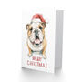 Cute English Bulldog In Santa Hat Watercolour Christmas Card, thumbnail 2 of 4