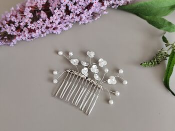 Pearl Floral Bridal Hair Comb, 4 of 8