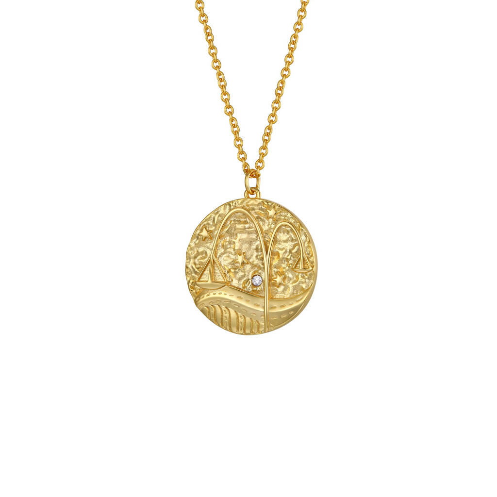 Zodiac Double Sided Gold Plated Crystal Necklace By O.Yang