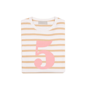 Biscuit + White Breton Striped Number/Age T Shirt Pink, 6 of 6