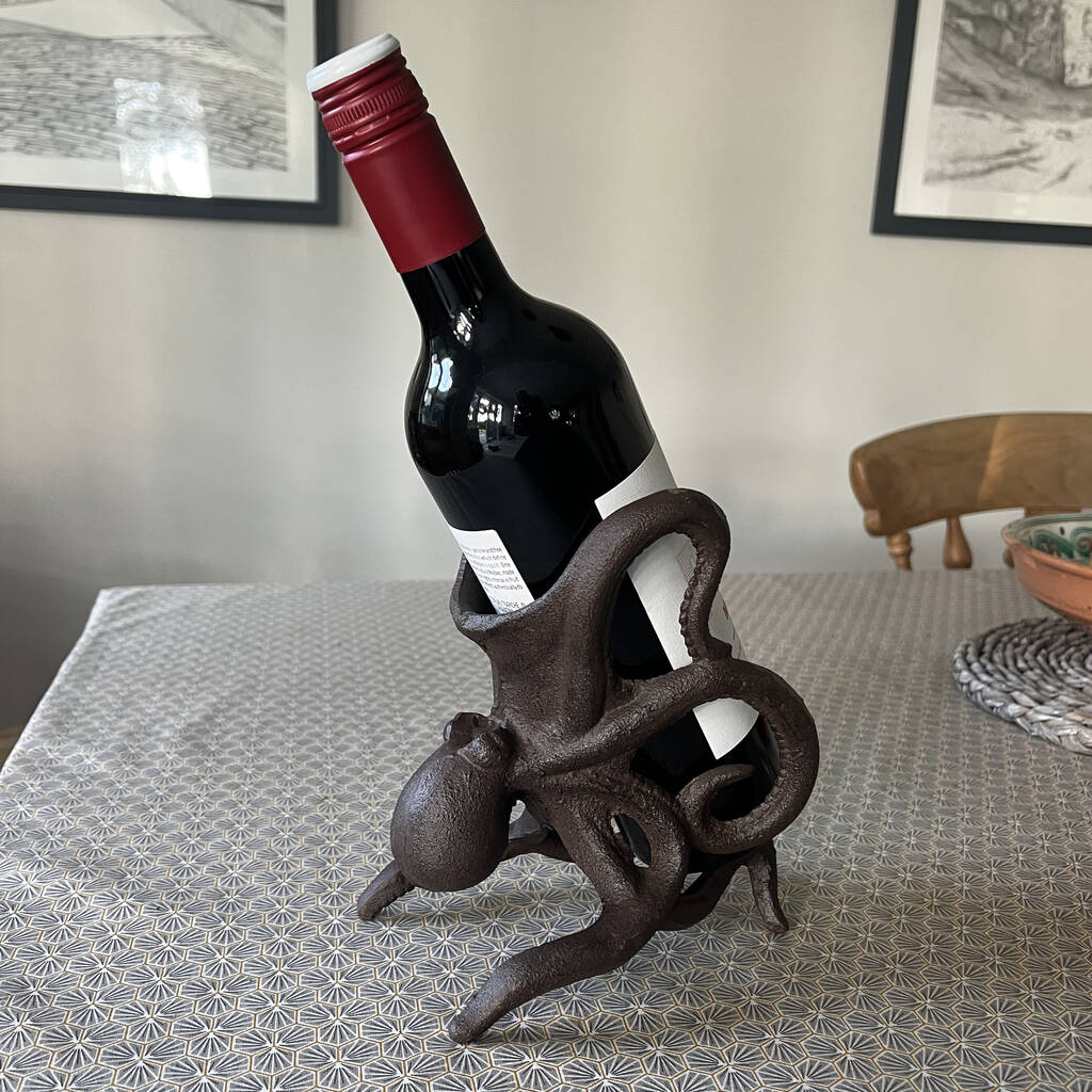 Ollie Octopus Cast Iron Wine Bottle Holder, 1 of 9