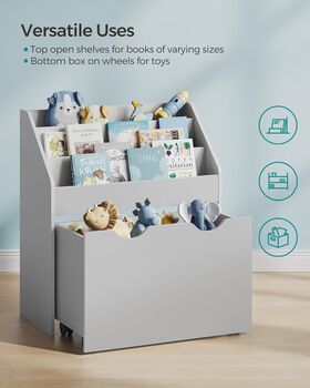 Kids Bookshelf Toy Organiser Storage Box With Wheels, 6 of 12