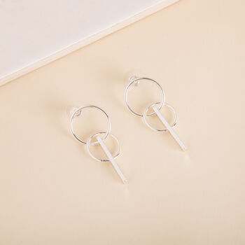 Silver Colour Linked Small Hoop Drop Earrings, 3 of 3