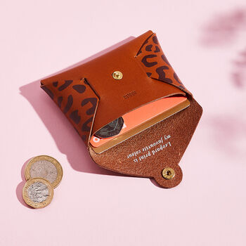 Personalised Brown Leopard Leather Card + Coin Purse, 3 of 5