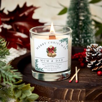 Merry Christmas Mum And Dad Personalised Xmas Candle Present For Parents, 3 of 7