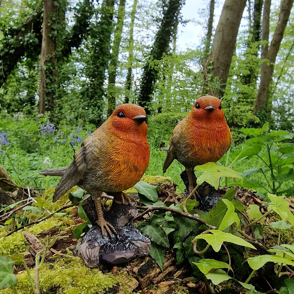 Pair Of Robin On A Tree Stump Garden Ornaments, 1 of 11