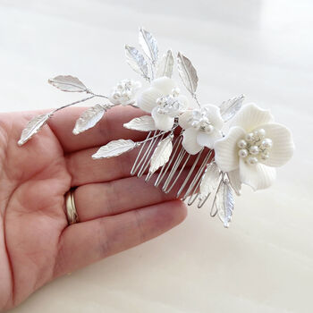 White Porcelain Floral Hair Comb, 2 of 5