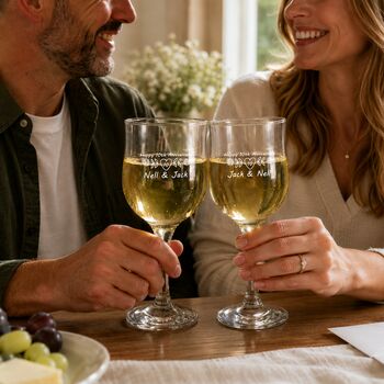 Personalised Pair Of Engraved Wine Glasses Anniversary Gift, 2 of 7