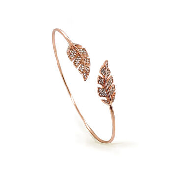 Rhodium, Gold Or Rose Gold Plated Pave Leaf Bangle, 4 of 12