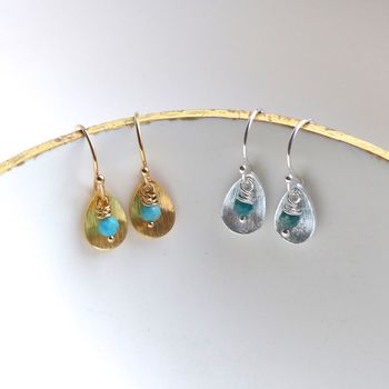 Brushed Drop And Turquoise Earrings, 5 of 6