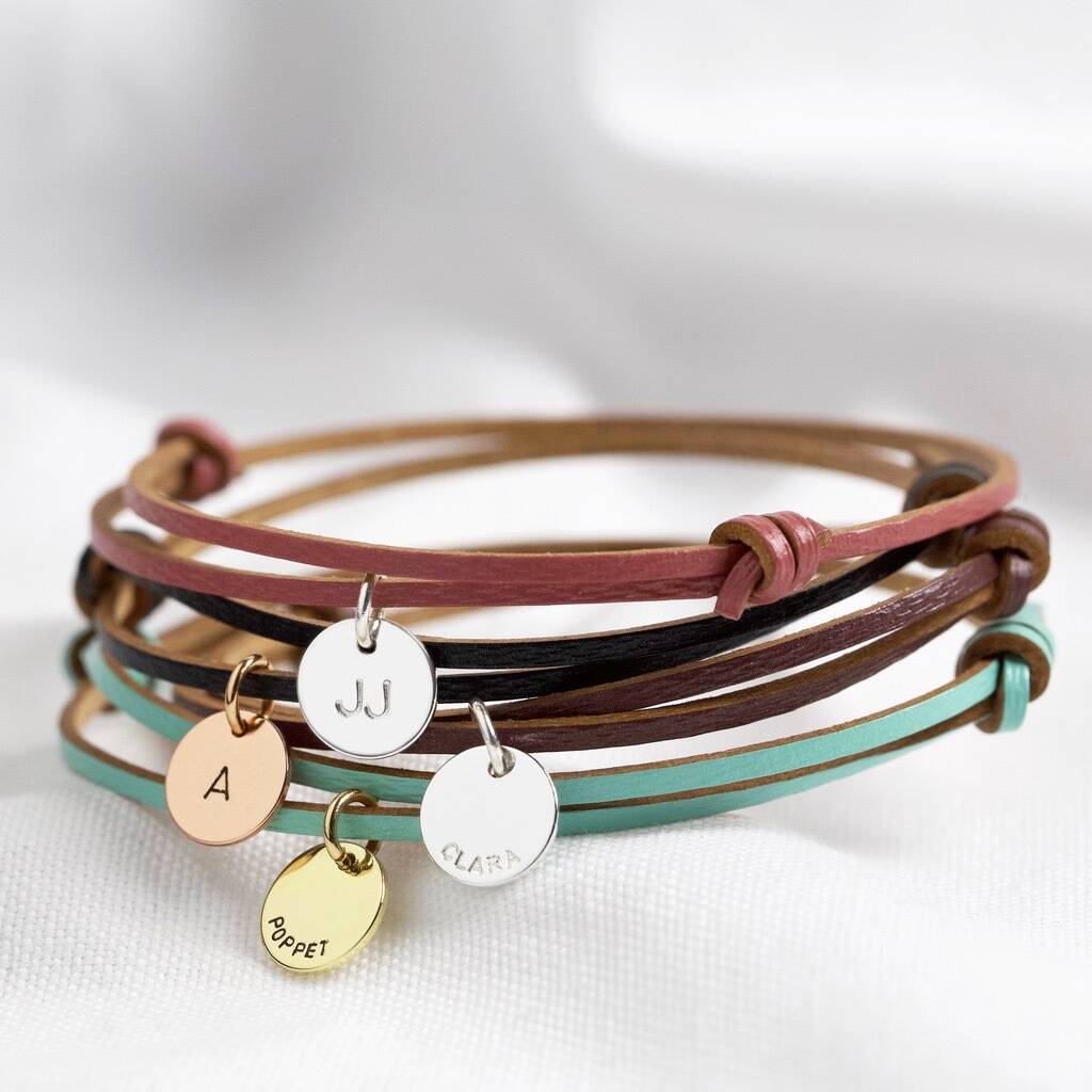 personalised adjustable leather cord and charm bracelet by lisa angel