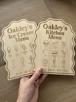 Wooden Play Kitchen And Ice Cream Menu Sign Decor Children’s Bedroom/ Playroom Decor Montessori Pretend Play Accessory, 3 of 3