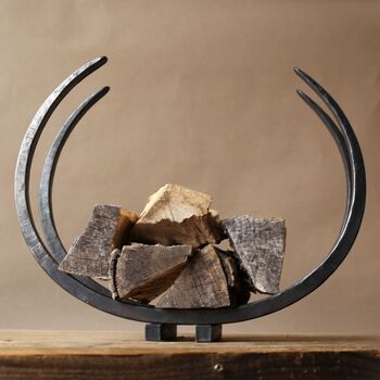 11th Anniversary Gift Steel Log Store 'Long Horn' Design, 2 of 12