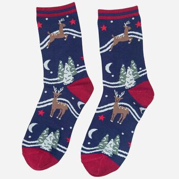 Women's Bamboo Glitter Christmas Reindeer Socks, 2 of 3