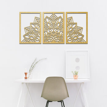 Wooden Mandala Wall Art Triptych For Modern Living Room Decor, 6 of 9