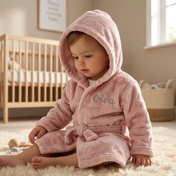 Personalised Baby Dressing Gown Floral Or Dino Print, 3 of 12