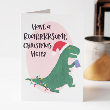 Personalised Roarsome Dinosaur Christmas Card For Kids, 3 of 6
