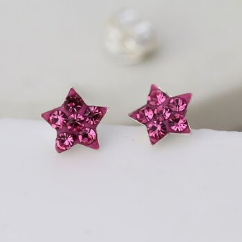 Tiny Sterling Silver Twinkling Pink Cz Star Stud Earrings, 5 of 10