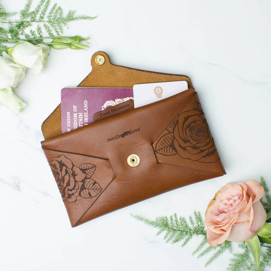 Personalised Leather Travel Document Wallet Rose By Create Gift Love