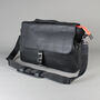 Black Leather Laptop Messenger Bag With Orange Zip, thumbnail 1 of 8