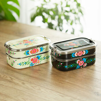 Hand Painted Rectangle Bento Box With Two Compartments, 3 of 9