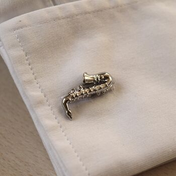 Saxophone Silver Cufflinks Gift For Musicians 316 L Stainless Steel Accessory, 4 of 6