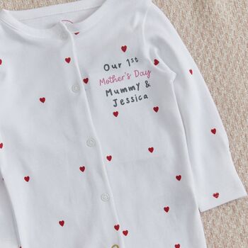 Personalised Our 1st Mother's Day Red Heart Sleepsuit, 4 of 4