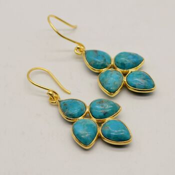 Blue Turquoise Earrings: Silver Or Gold, Floral Dangle Drop, December Birthstone, 7 of 10