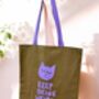 Handprinted Waxed Canvas Tote Bag Purple On Brown, thumbnail 1 of 2