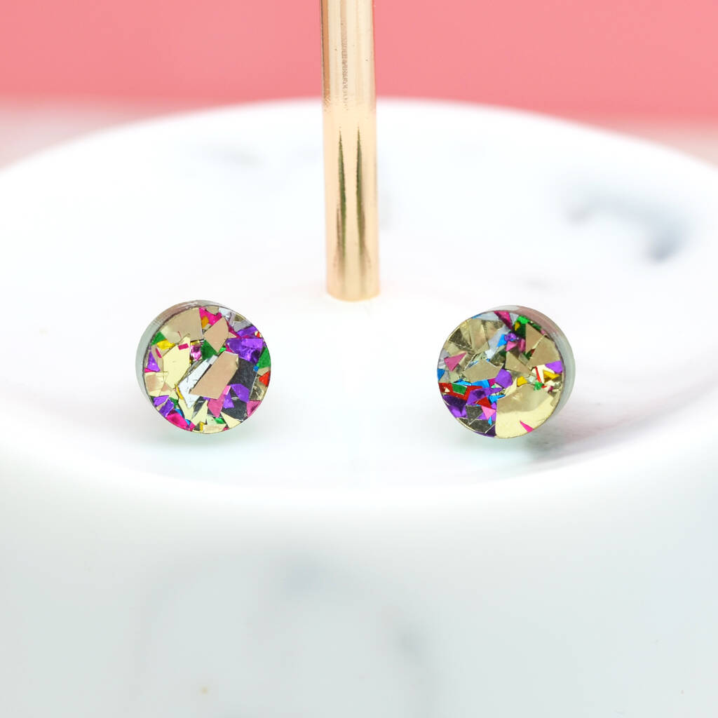 Gold Festival Confetti Acrylic Round Stud Earrings, 1 of 5