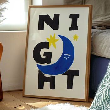 Night Crescent Moon And Stars, Bold Typography Art Print – Day And Night Set, 5 of 7