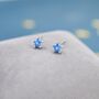 Aquamarine Blue Cz Star Stud Earrings Sterling Silver, thumbnail 3 of 10