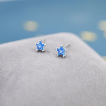 Aquamarine Blue Cz Star Stud Earrings Sterling Silver, 3 of 10