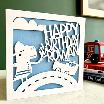 Personalised Dino Fireman Birthday Card, 2 of 4