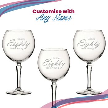 Personalised Hudson Years Young 80th Gin Glass, 4 of 8