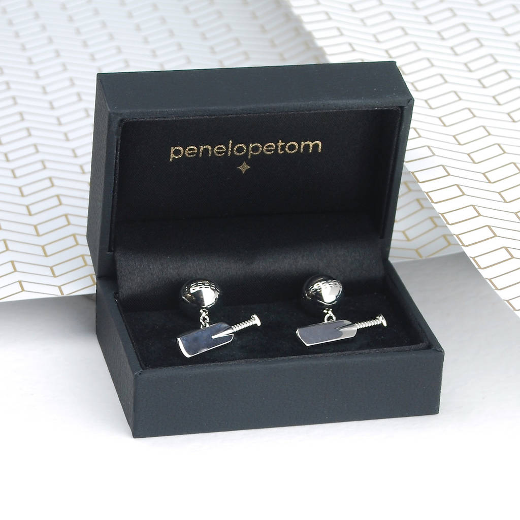 personalised cricket bat and ball cufflinks by penelopetom
