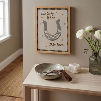 Personalised 'How Lucky' Horseshoe Wedding Art Print, 2 of 12