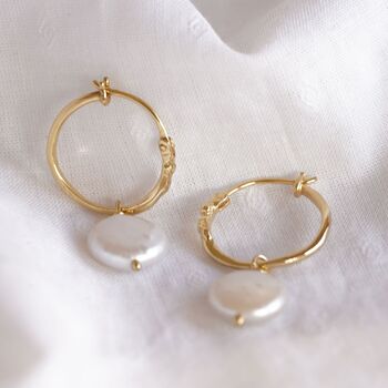Pearl Gold Hoop Earrings, 3 of 6