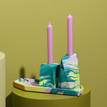 Dinner Candle Set / Marbled Jesmonite, 4 of 5