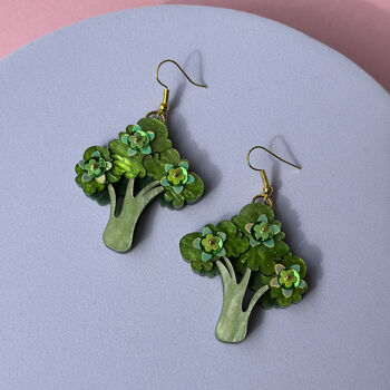 Embellished Broccoli Statement Dangle Earrings, 2 of 4