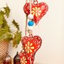 Hand Painted Red Yellow Hanging Heart Bells Wind Chime, thumbnail 3 of 12