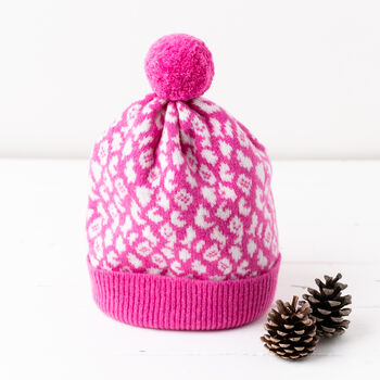 Bright Leopard Knitted Pom Pom Hat, 4 of 11