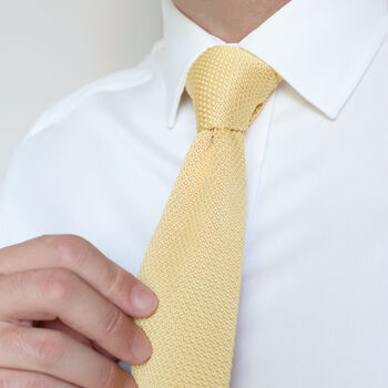 Pastel Yellow Diamond End Knitted Neck Tie In 100% Soft Polyester, 3 of 11