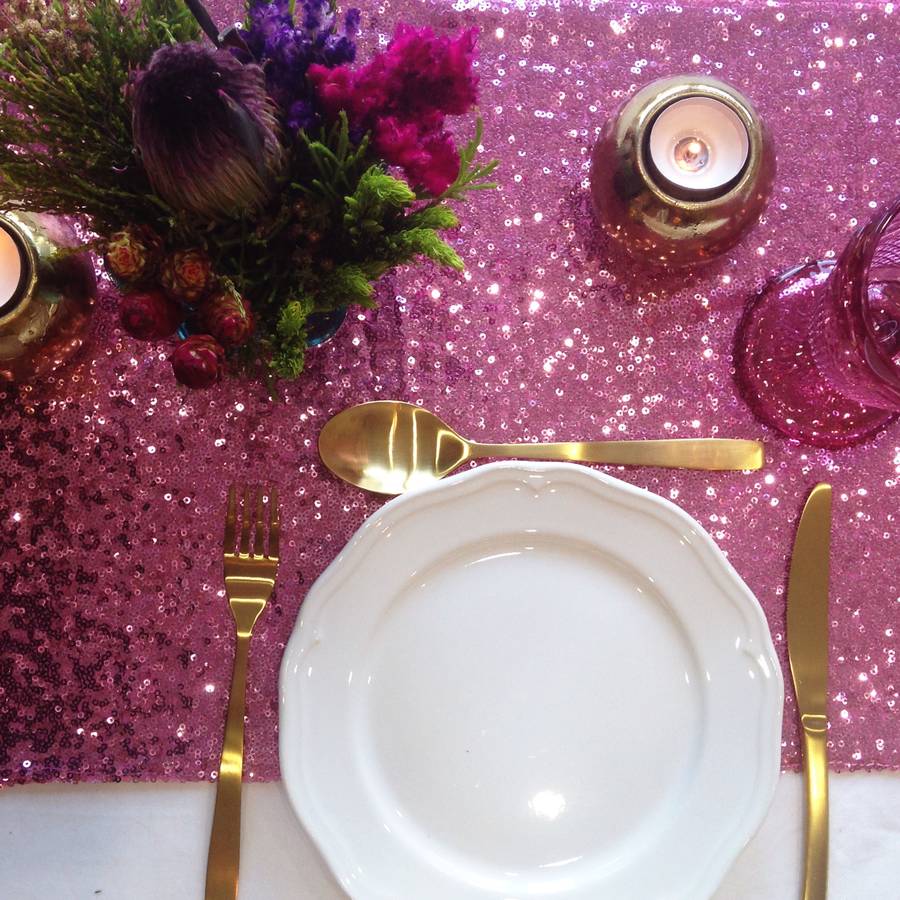 Valentine's Day Rose Pink Sequin Table Runner