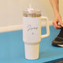 Travel Cup With Straw Personalised White Insulated Gym Mug, thumbnail 4 of 6