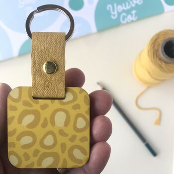 Personalised Yellow Mirror Keyring And Uplifting Note, 3 of 6