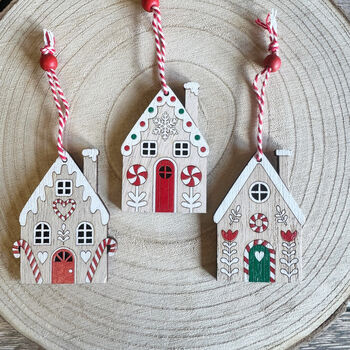 Wooden Gingerbread House Decorations Christmas Set Of Six, 7 of 8