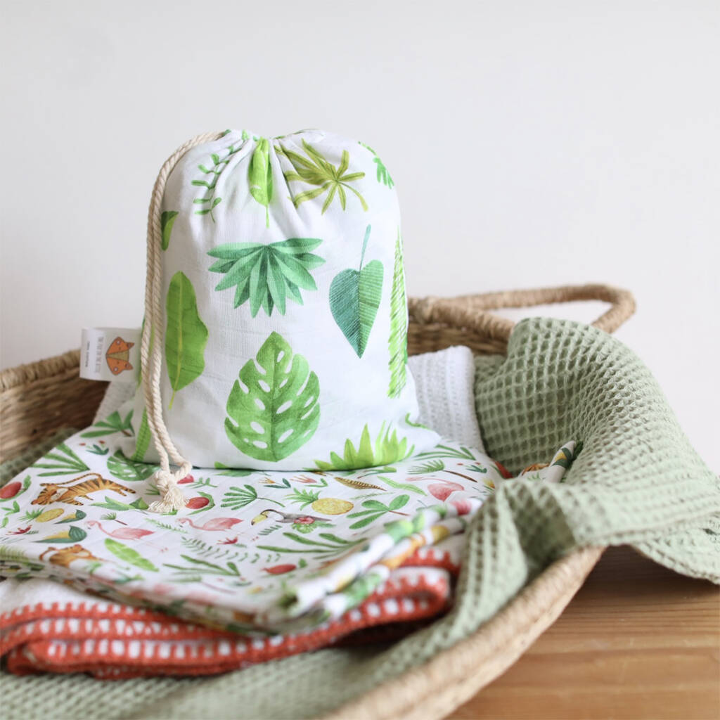 Fitted Muslin Cot Sheet Tropical Leaves By The Fox In The Attic