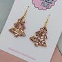 Caramel Swirl / Gold And Pink Glitter Christmas Tree Earrings, thumbnail 3 of 10